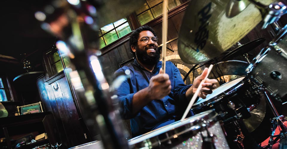 Nikolas Francis playing drums