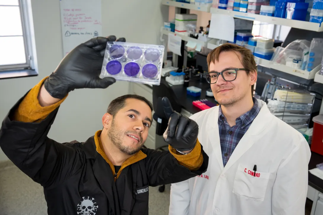 Cody Conrad and Norberto Gonzalez-Juarbe in the lab